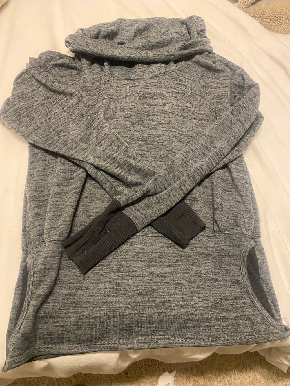 Athleta Gray Marled Cowl Neck Pullover Hoodie